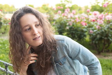 Fototapeta premium portrait of a girl in denim clothes outdoors 
