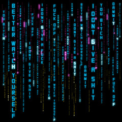 Background of swear words in The Matrix movie theme. 