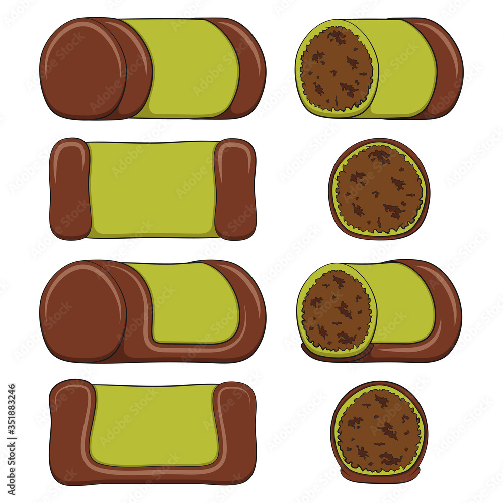 Poster set of color illustrations with green punschrulle, dammsugare. isolated vector objects on a white ba