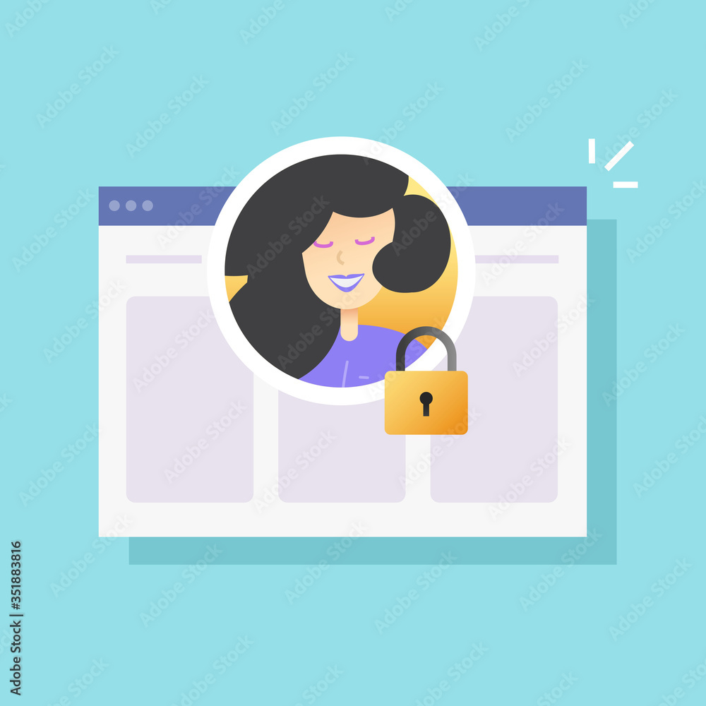 Poster user account profile privacy lock or protected private digital internet security with closed padlock