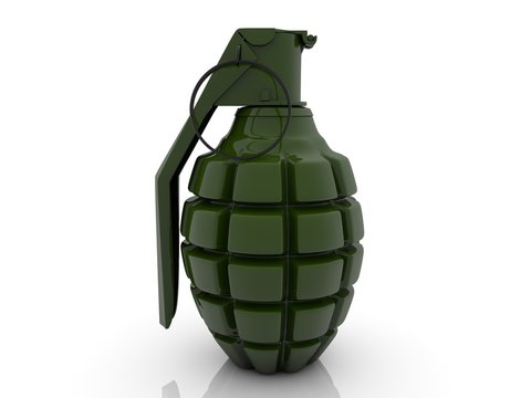 Hand grenade in green on a white background