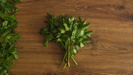 Food background with fresh spring lovage leaves
