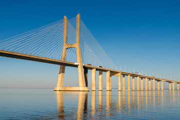 Suspension Vasco da Gama bridge over the Tagus river in Lisbon, Portugal