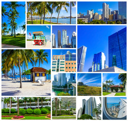Collage about Miami Beach and downtown in Florida