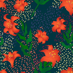 Seamless pattern with beautiful lilies