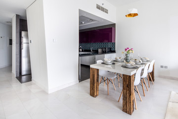 Kitchen and Dining Area Inside a Luxurious Apartment in Marina, Dubai