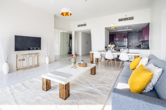 Big Living Room Of A Luxurious Apartment In Marina, Dubai