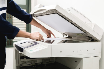Business people keypad hand on the panel printer, printer, scanner, laser copier, office equipment,...