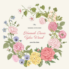 Frame with flowers. Blooming  garden. Vector illustration.