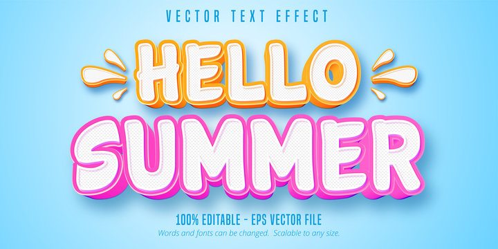 Hello summer text, comic style editable text effect