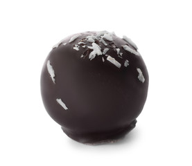 Delicious dark chocolate candy isolated on white