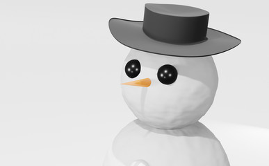 3d render character, cheerful white snowman cartoon ilustration isolated on white background.