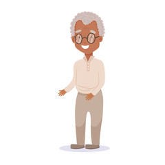 Happy Old african black man. Grandfather on white background cute grandpa, tree of genus happy family concept, flat cartoon design vector illustration