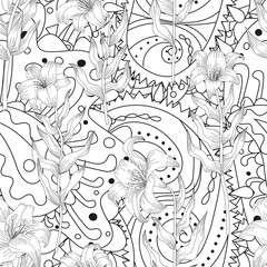 Coloring page - seamless pattern with lilies - 351888689