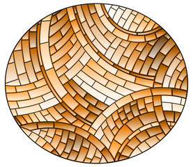 Illustration in stained glass style with abstract  background, brown tiles,sepia , oval picture