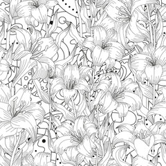 Coloring page - seamless pattern with lilies - 351888816