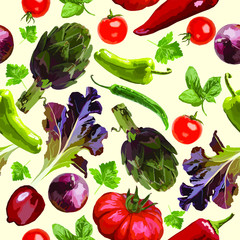 Vector seamless pattern with various vegetables