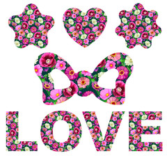 Various shapes with bright flowers inside them