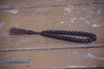 Old vintage black rosary beads traditional