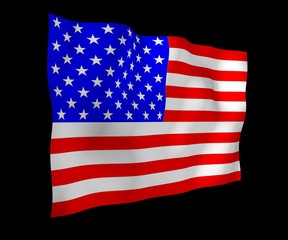 Obraz premium Waving flag of the United States of America on a dark background. Stars and Stripes. State symbol of the USA. 3D illustration