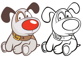 Vector Illustration of a Cute Cartoon Character Hunting Dog for you Design and Computer Game. Coloring Book Outline 