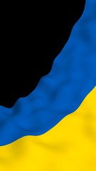The flag of Ukraine on a dark background. National flag and state ensign. Blue and yellow bicolour. 3D illustration waving flag