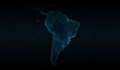 South America map of Corona Virus, blue background.