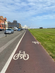 Cycle lane next to cars in the city