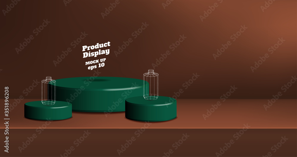 Fototapete vector product display background,empty orange brown gradient with dark green studio round kiosk sta