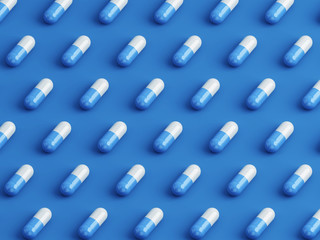Bleu medical pills pattern background. Medical concept. 3d rendering
