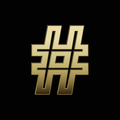 3d golden symbol. Gold hashtags isolated on black background.