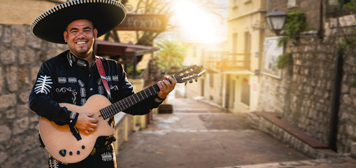 Obraz premium Musician plays the guitar on a city street