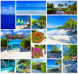 Collage about Half Moon Cay island at Bahamas.