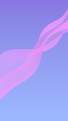 Pink wave on blue sky abstract background. Fluttering pink scarf. Waving on wind pink fabric. Vertical orientation. 3D illustration