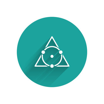recommend clip art: White Triangle math icon isolated with long shadow. Green circle button. Vector
