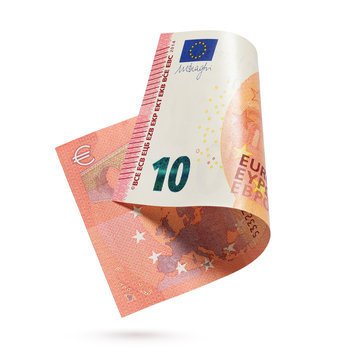 Ten euro banknote isolated on a white background.