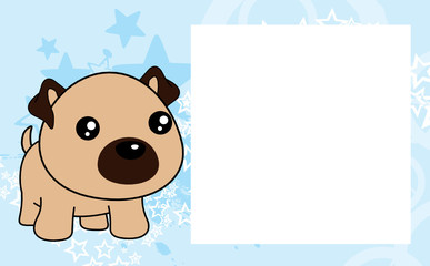 cute kawaii pug dog cartoon frame picture background in vector format