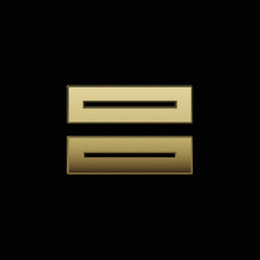 Gold equal sign isolated on black background. 