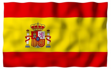 Obraz premium The flag of Spain. Official state symbol of the Kingdom of Spain. Concept: web, sports pages, language courses, travelling, design elements. 3d illustration
