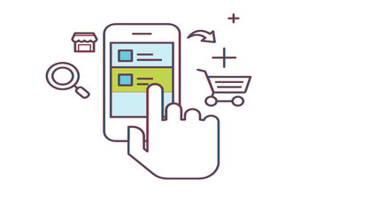 hand holding a shopping cart icon