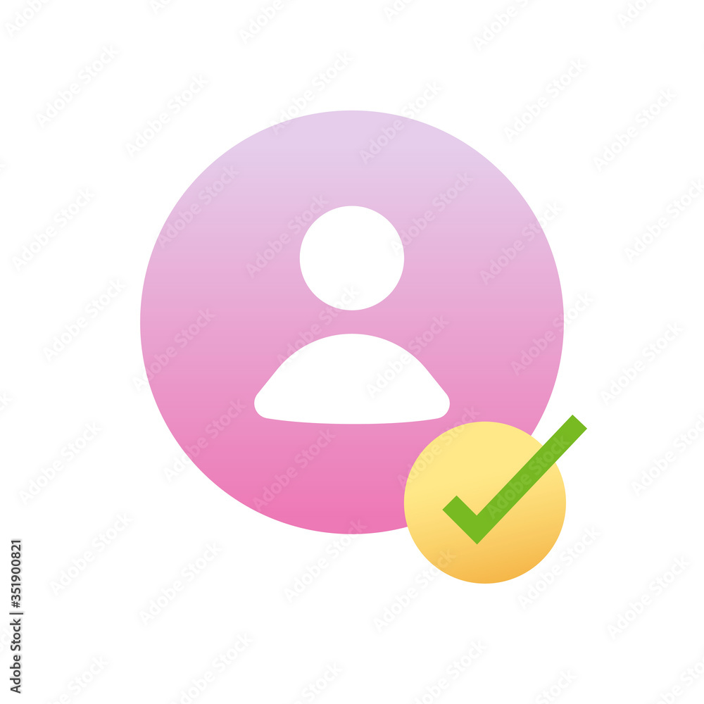 Poster approved my account profile user icon with checkmark or verified internet avatar person silhouette w