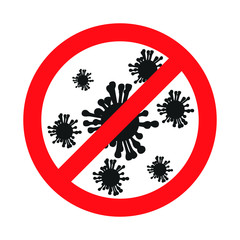 Forbidden sign with virus particle icon. Stop silhouette symbol. Antiviral immunity. Vector isolated illustration