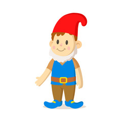 Cartoon kid dressed as gnome for holiday. Colorful flat vector illustration, isolated on white background.