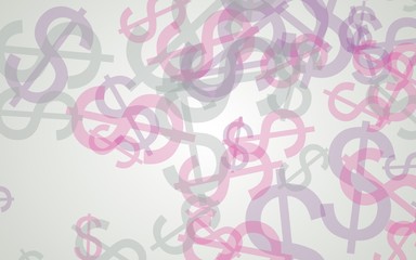 Multicolored translucent dollar signs on white background. Red tones. 3D illustration