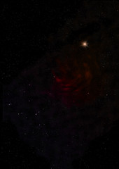 Distant flickering star array and cold cosmic nebula.