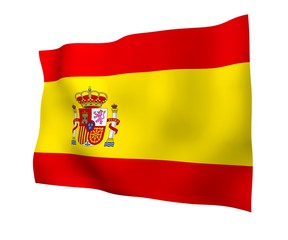 Obraz premium The flag of Spain. Official state symbol of the Kingdom of Spain. Concept: web, sports pages, language courses, travelling, design elements. 3d illustration