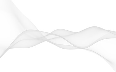 White abstract background. Fluttering white scarf. Waving on wind white fabric. 3D illustration