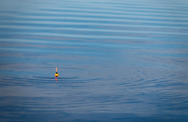 Fishing float on the water. Fishing with a float rod on the water