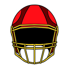 Vector illustration of a red american football helmet from the front.