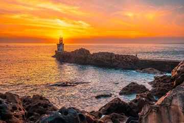 Sunset at the Lighthouse in Pasajes San Juan, Gipuzkoa. Basque Country